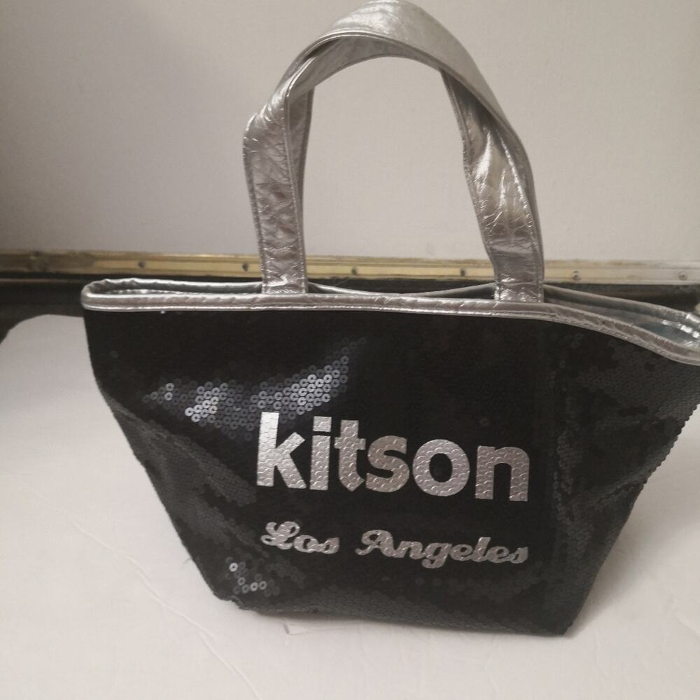 Kitson Los Angeles Black/Silver Sequin Bag 2000s. Simple Life Metallic Party Lux